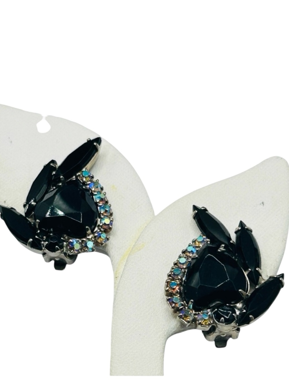 Vintage Verified Juliana Black Rhinestone Heart Earrings